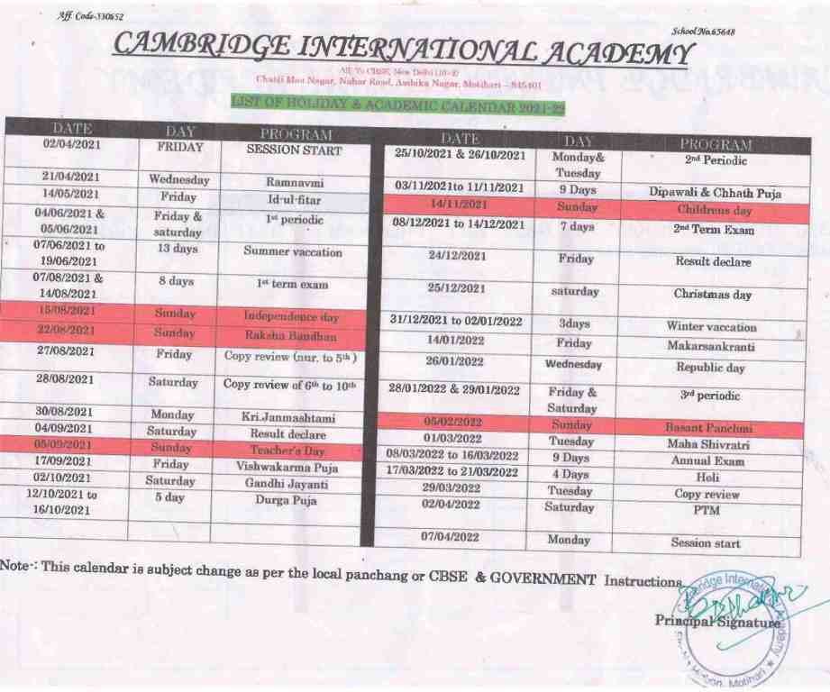 academic calendar 2021-22monastic english school cbse muzaffarpur bihar india
